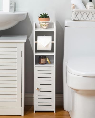 AOJEZOR Toilet Paper Holder Stand: No Drill PVC Small Bathroom Cabinet for Apartment Dwellers - Rental Deposit Protection - Small Space Storage Saving - Homesidy.com