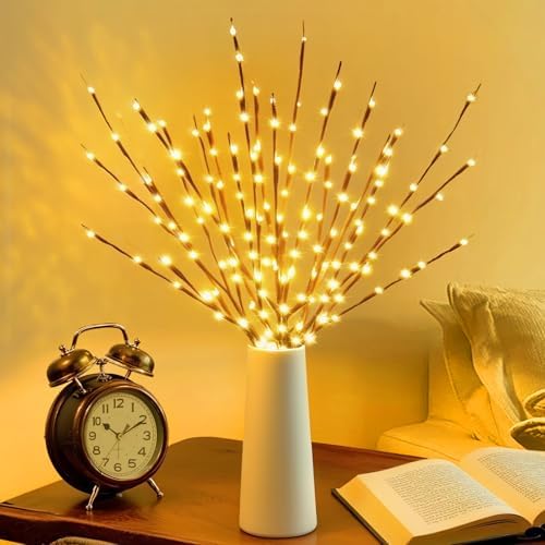 DK177 2 Pack Led Branch Light Battery Operated Lighted Branch Vase Filler Willow Tree Artificial Little Twig Power Brown 30 Inch 20 LED for Home Romantic Decoration, Warm White - Homesidy.com