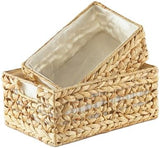 Greenatural Water Hyacinth Storage Baskets Set of 2, Handwoven Rectangular Organizer Trays with Wooden Bead Handles, Nested Wicker Bins for Shelf, Bathroom, Kitchen, Office, Natural Decor - Homesidy.com