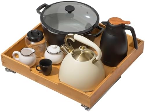 HOLDN’ STORAGE Bamboo Wooden Pull out Cabinet Organizer. 17&34; W x 21&34; D - Requires At Least a 18.25&34; W x 21&34; D.Cabinet Opening. W/Lifetime Limited Warranty. Bamboo Tray and Heavy gauge metal rails. - Homesidy.com