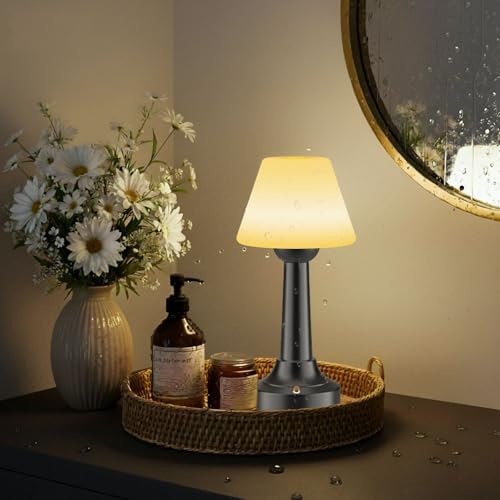 Cordless Table Lamp, Rechargeable Touch LED Lamp with 3 Color Temps &amp; Stepless Dimming, Portable Battery Operated Light for Bathroom, Shower, Bedroom, Patio, Indoor/Outdoor Use, IP65 Waterproof - Homesidy.com