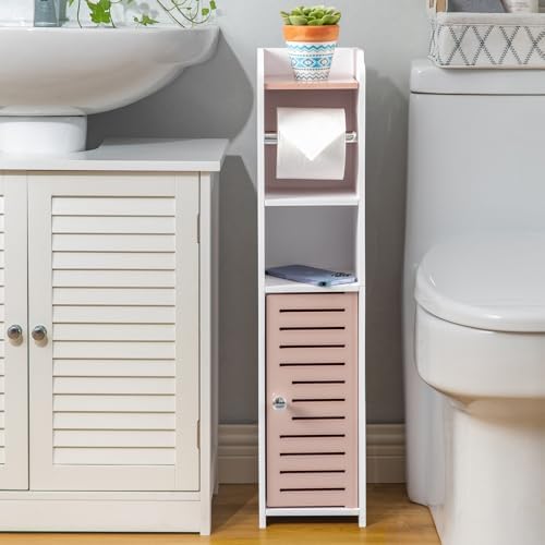 AOJEZOR Toilet Paper Holder Stand: No Drill PVC Small Bathroom Cabinet for Apartment Dwellers - Rental Deposit Protection - Small Space Storage Saving - Homesidy.com