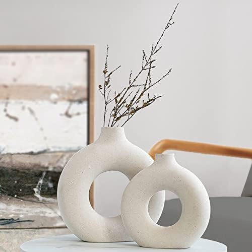 Ceramic Vases Set of 2,Modern Vases for Home Decor, White Boho Style for Living Room Kitchen Mantle Bedroom Dining Table Office Farmhouse Decorative Design - Homesidy.com
