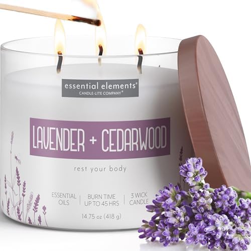 Candle - lite Essential Elements Scented Candles, Eucalyptus &amp; Mint Leaf, 14.75 oz Jar, Proudly Poured in The USA, Aromatherapy, 3 - Wick with 45 Hours Burn Time, Perfect for Creating a Relaxing Ambiance - Homesidy.com