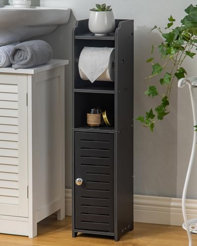 AOJEZOR Toilet Paper Holder Stand: No Drill PVC Small Bathroom Cabinet for Apartment Dwellers - Rental Deposit Protection - Small Space Storage Saving - Homesidy.com