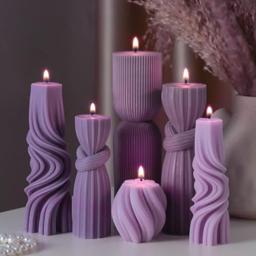 Threlaco 6 Pcs Pillar Candles Modern Aesthetic Ribbed Decorative Candle Set Cute Soy Wax Scented Ribbed Decor for Home(White,2.36 - 6.89 Inch) - Homesidy.com