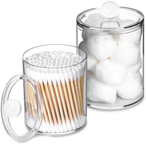 XIPENGKEJI 2 Pack Qtip Holder,Canister Apothecary Jar Set, Bathroom Jars with Lids Set for Cotton Swabs, Balls, Pads, Floss Picks,10oz - 12oz Plastic Canisters Restroom Bedroom Vanity Organizer(Black) - Homesidy.com