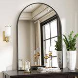 VooBang Arched Wall Mirror, 30 x 38 inch Arch Bathroom Mirror, Wall Mounted Vanity Mirror with Arch Metal Frame, Modern Bathroom Vanity Mirror for Bedroom, Living Room, Hanging or Leaning, Black - Homesidy.com