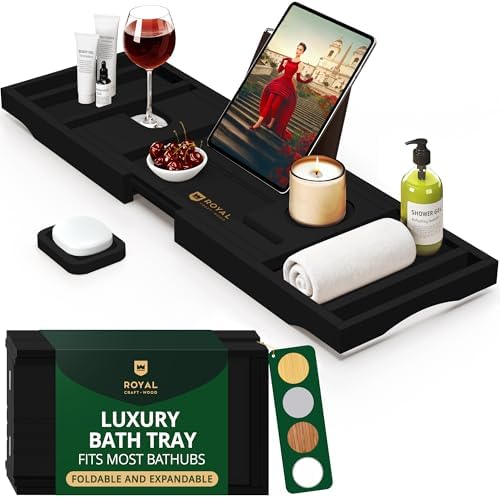 ROYAL CRAFT WOOD Bathtub Tray Caddy for Tub, Bamboo Bath Shelf, Premium Foldable Wood Bath Table, Expandable Bathtub &amp; Bathroom Accessories, New Home Gifts for Mom, Housewarming, Anniversary, Wedding - Homesidy.com