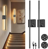 31in Wireless Wall Sconces Set of Two, [Creates Sunset Glow Ambiance] Dimmable 2700K–6000K with 8000mAh Battery &amp; Display, Touch/Remote Control, Rechargeable Wall Lamps for Home Decor – Black - Homesidy.com
