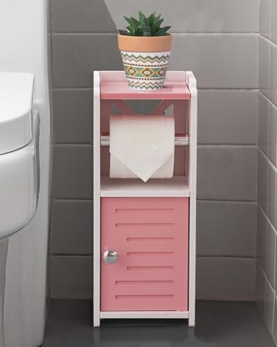 AOJEZOR Toilet Paper Holder Stand: No Drill PVC Small Bathroom Cabinet for Apartment Dwellers - Rental Deposit Protection - Small Space Storage Saving - Homesidy.com