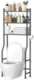 GloTika 3 - Tier Over The Toilet Storage, Space Saver Metal Bathroom Shelves, Freestanding Above Over Toilet Storage Shelf with 4 Hooks for Bathroom, Black - Homesidy.com