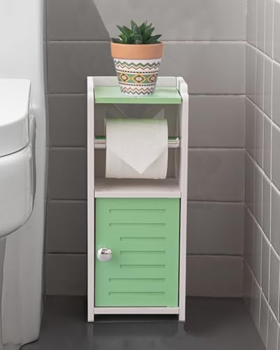 AOJEZOR Toilet Paper Holder Stand: No Drill PVC Small Bathroom Cabinet for Apartment Dwellers - Rental Deposit Protection - Small Space Storage Saving - Homesidy.com
