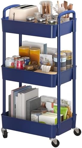 Sywhitta 3 - Tier Plastic Rolling Utility Cart with Handle, Multi - Functional Storage Trolley for Office, Living Room, Kitchen, Movable Storage Organizer with Wheels, White - Homesidy.com
