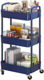 Sywhitta 3 - Tier Plastic Rolling Utility Cart with Handle, Multi - Functional Storage Trolley for Office, Living Room, Kitchen, Movable Storage Organizer with Wheels, White - Homesidy.com