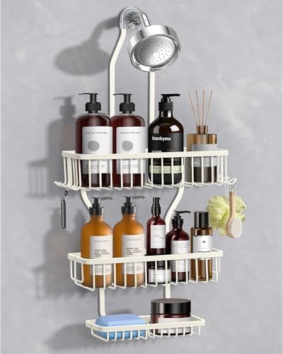MSAICOE Shower Caddy Hanging - Never Rust Shower Hanging Organizer - Aluminum Over the ShowerHead Caddy with Soap Basket and 6 Hooks for Razor/Sponge (Black) - Homesidy.com