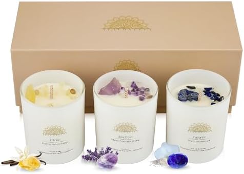 ava concept - Soy Candles with Crystals - Aromatherapy Scented Candle for Women - Lavender Vanilla Gift Set - Small Wax Melts - 3 Pack 3.5oz - Homesidy.com