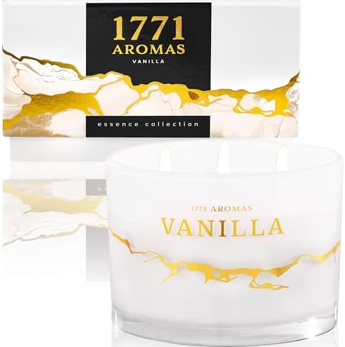 1771 Aromas Vanilla Scented Candles - 100% Natural Soy Wax - Large 3 Wick Jar Candle - Up to 50 Hours Burning Time - Candles for Home - Gift - Ready Candle for Men &amp; Women - Aromatherapy Candles - Homesidy.com