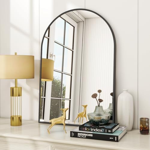 VooBang Arched Wall Mirror, 30 x 38 inch Arch Bathroom Mirror, Wall Mounted Vanity Mirror with Arch Metal Frame, Modern Bathroom Vanity Mirror for Bedroom, Living Room, Hanging or Leaning, Black - Homesidy.com