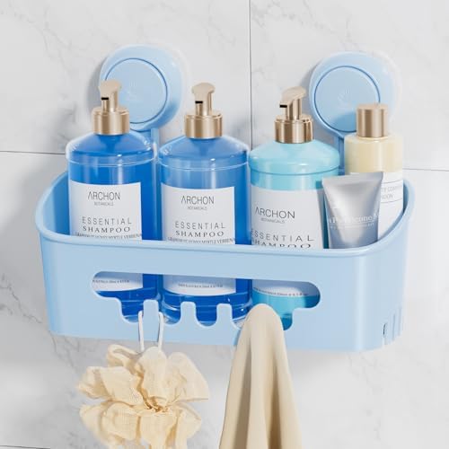 LEVERLOC Shower Caddy Suction Cup, Shower Organizer Removable Bathroom Shelf, Storage Suction Powerful Max Hold 22lbs Bathroom Caddy Waterproof Holder, White - Homesidy.com