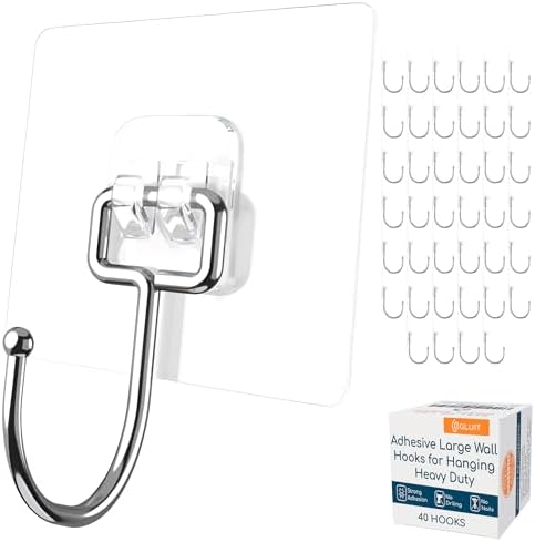 GLUIT Adhesive Wall Hooks for Hanging Heavy Duty 22 lbs Hooks for Walls No Damage, Towel Sticky Clear Hook, Waterproof, Home, Bathroom, Kitchen, Office, and Outdoor 12 Pack - Homesidy.com