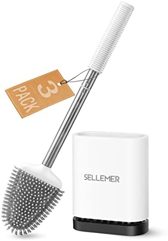 Sellemer Toilet Brush and Holder Set - Flexible Toilet Bowl Brush Head with Silicone Bristles, Compact Size for Storage and Organization, Ventilation Slots Base (1 Pack, Silver) - Homesidy.com