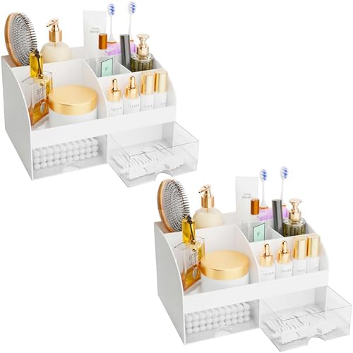 Makeup Organizer with Drawers, Cosmetic Storage for Dresser Vanity and Bathroom Countertop, Beauty Holder for Lipstick Brush, Skincare Organizer for Vanity, Cosmetic Display Case (White) - Homesidy.com