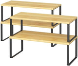 NEX Bamboo Kitchen Cabinet and Counter Shelf Organizer, Stackable &amp; Expandable, Set of 4, White and Natural - Homesidy.com