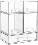 Vtopmart Stackable Storage Drawers Set of 5, Clear Plastic Organizer Bins for Baby Bottle, Beauty Supplies Storage, Ideal for Kichen Countertop, Vanity, Bathroom, Cabinet, Pantry Organization - Homesidy.com