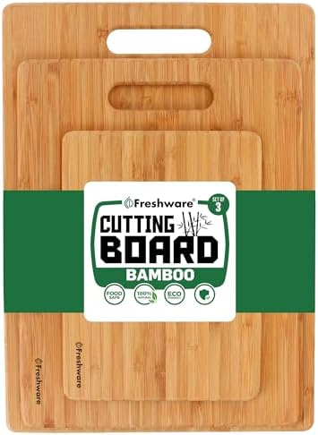 Bamboo Cutting Boards for Kitchen [Set of 3] Wood Cutting Board for Chopping Meat, Vegetables, Fruits, Cheese, Knife Friendly Serving Tray with Handles - Homesidy.com
