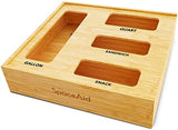 SpaceAid Bag Storage Organizer for Kitchen Drawer, Bamboo Organizer, Compatible with Gallon, Quart, Sandwich and Snack Variety Size Bag (1 Box 4 Slots) - Homesidy.com