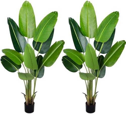 Artificial Bird of Paradise Plant 7Ft Fake Tropical Palm Tree with 17Trunks Faux Banana Leaf Trees in Pot for Home Indoor Outdoor Office Modern Decor Housewarming - Homesidy.com