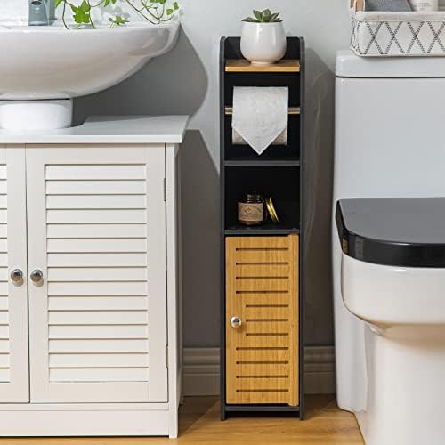 AOJEZOR Toilet Paper Holder Stand: No Drill PVC Small Bathroom Cabinet for Apartment Dwellers - Rental Deposit Protection - Small Space Storage Saving - Homesidy.com
