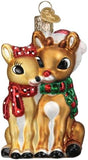 Old World Christmas Rudolph and Clarice Glass Blown Ornament for Christmas Tree, Handcrafted Holiday Decoration, Rudolph Collection - Homesidy.com