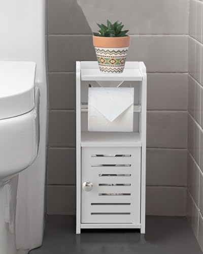AOJEZOR Toilet Paper Holder Stand: No Drill PVC Small Bathroom Cabinet for Apartment Dwellers - Rental Deposit Protection - Small Space Storage Saving - Homesidy.com