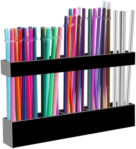 Malldii 9.5” Large Acrylic Straw Holder for Cabinet Door - Reusable Tumbler Straw Organizer Storage, Small Kitchen Accessories Container, Ultra Sticky Cupboard Door Mounted (Transparent) - Homesidy.com