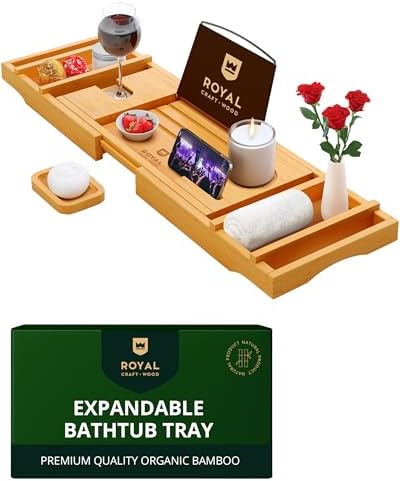 ROYAL CRAFT WOOD Bathtub Tray Caddy for Tub, Bamboo Bath Shelf, Premium Foldable Wood Bath Table, Expandable Bathtub &amp; Bathroom Accessories, New Home Gifts for Mom, Housewarming, Anniversary, Wedding - Homesidy.com