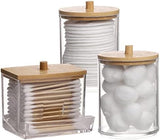 Tbestmax Qtips Holder Bathroom Container, 10 OZ Cotton Ball/Swabs Dispenser, Apothecary Jar Organizer for Storage Brown Wood Lids - Homesidy.com