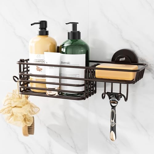 TAILI Shower Caddy Suction Cup 2 Pack with Hooks &amp; Soap holder, Heavy Duty Shower Organizer for Bathroom, No Drilling Bathroom Organizer with Large Capacity, Black Metal Storage Basket - Homesidy.com