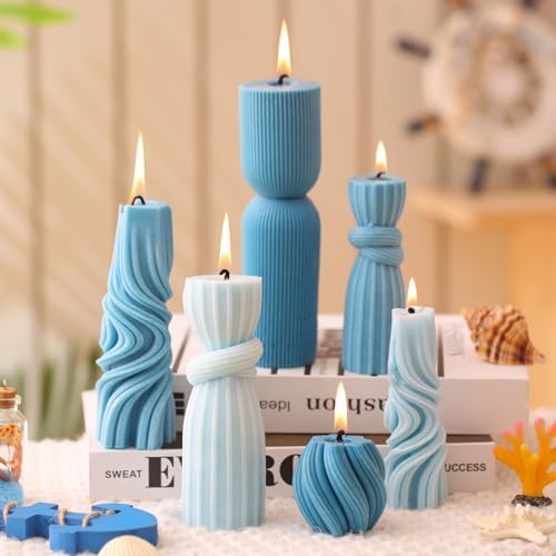 Threlaco 6 Pcs Pillar Candles Modern Aesthetic Ribbed Decorative Candle Set Cute Soy Wax Scented Ribbed Decor for Home(White,2.36 - 6.89 Inch) - Homesidy.com