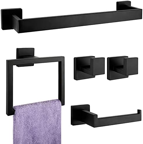 5 - Pieces Matte Black Bathroom Hardware Accessories Set, SUS304 Stainless Steel Bath Towel Bar Set, Towel Racks for Bathroom Wall Mounted. - Homesidy.com