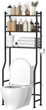 GloTika 3 - Tier Over The Toilet Storage, Space Saver Metal Bathroom Shelves, Freestanding Above Over Toilet Storage Shelf with 4 Hooks for Bathroom, Black - Homesidy.com