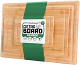 Bamboo Cutting Boards for Kitchen [Set of 3] Wood Cutting Board for Chopping Meat, Vegetables, Fruits, Cheese, Knife Friendly Serving Tray with Handles - Homesidy.com