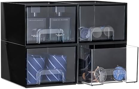 Vtopmart 4 Pack Small Clear Stackable Storage Drawers,Acrylic Bathroom Makeup Organizer,Plastic Storage Bins For Vanity, Undersink, Kitchen Cabinets, Pantry, Home Organization - Homesidy.com