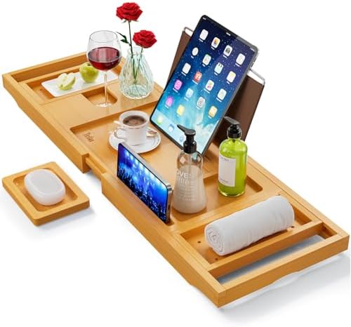 Premium Bathtub Tray Caddy, Expandable Bath Tray, Unique House Warming Gifts, New Home, Anniversary and Wedding Gifts for Couple, Bridal Shower Gift for Women - Homesidy.com