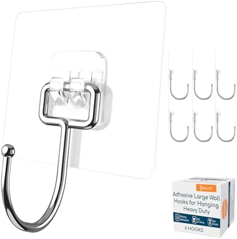 GLUIT Adhesive Wall Hooks for Hanging Heavy Duty 22 lbs Hooks for Walls No Damage, Towel Sticky Clear Hook, Waterproof, Home, Bathroom, Kitchen, Office, and Outdoor 12 Pack - Homesidy.com