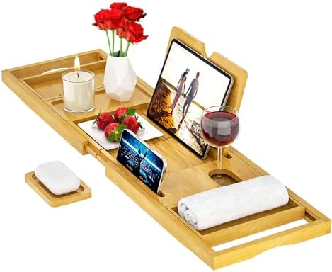 Premium Bamboo Bathtub Tray Caddy - Bath Tub Tray Table for Bathtub - Bath Caddy Tray for Bathtub, Expandable Size, Fits Most Bath Tubs - Homesidy.com
