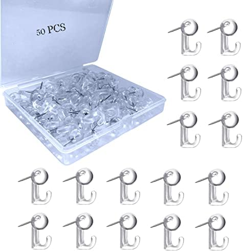 50 PCS Push Pin Hooks, Plastic Heads Cork Board Hooks Decorative Thumb Tacks Hook for Photo Wall, Bulletin Board, Home Wall, Home Office School Supplies (Black and Clear) - Homesidy.com