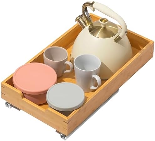 HOLDN’ STORAGE Bamboo Wooden Pull out Cabinet Organizer. 17&34; W x 21&34; D - Requires At Least a 18.25&34; W x 21&34; D.Cabinet Opening. W/Lifetime Limited Warranty. Bamboo Tray and Heavy gauge metal rails. - Homesidy.com