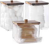 Tbestmax Qtips Holder Bathroom Container, 10 OZ Cotton Ball/Swabs Dispenser, Apothecary Jar Organizer for Storage Brown Wood Lids - Homesidy.com